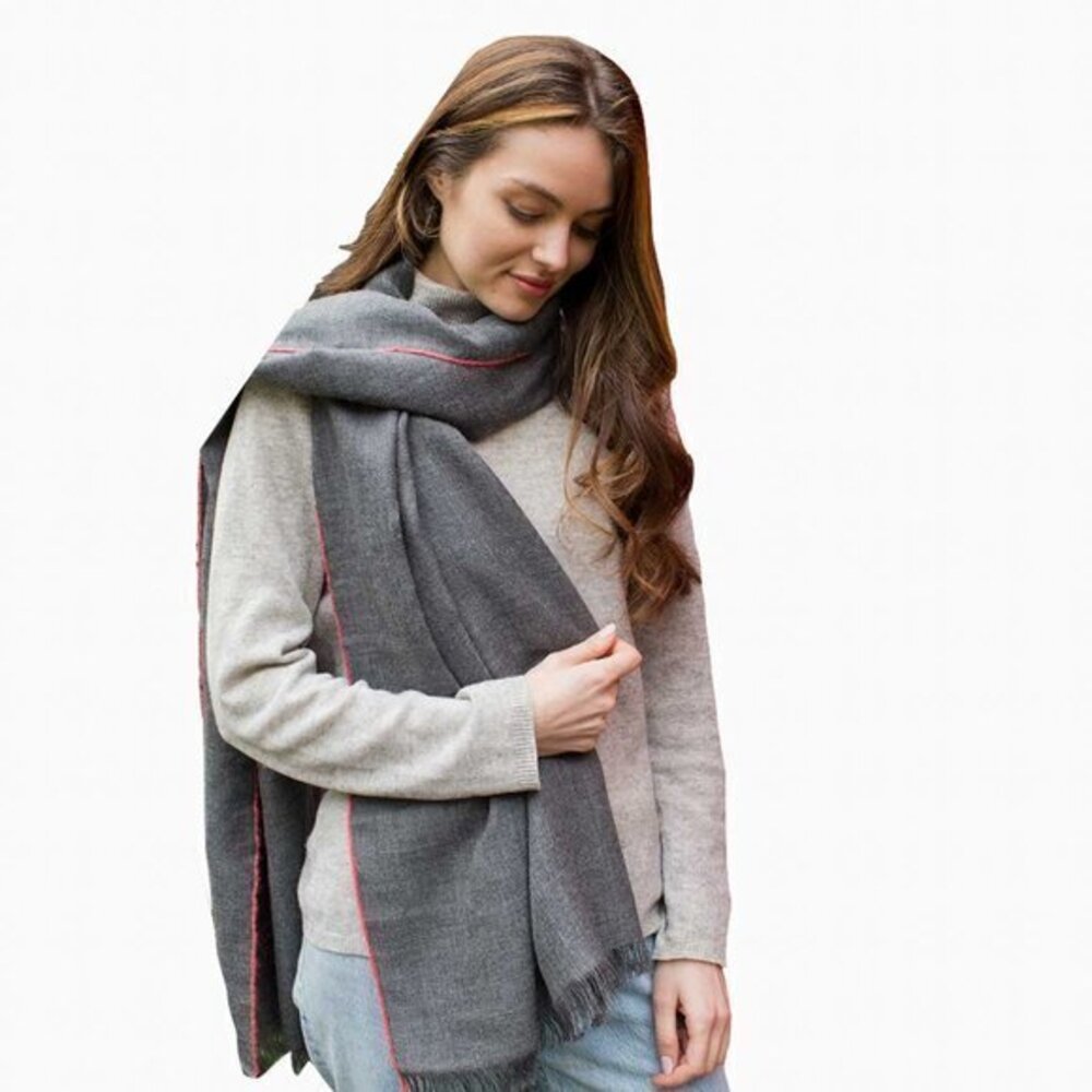 4/$20 grey soft scarf shawl pink & blue accent BCBGeneration